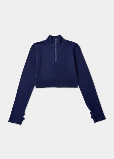 Girls Navy Seamless Half Zip Top (7-15yrs)