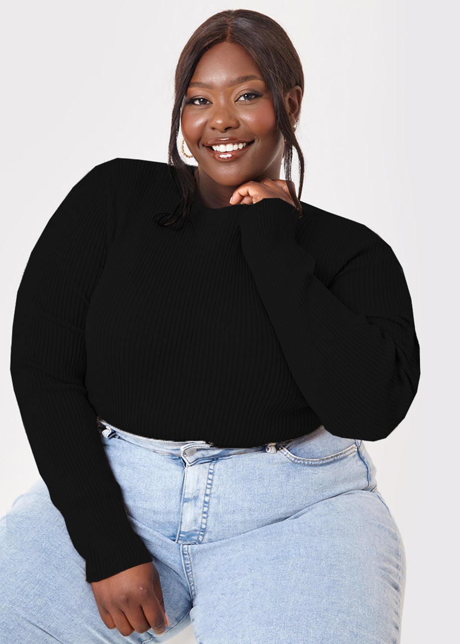 In the Style Jac Jossa Black Ribbed Crew Neck Bodysuit