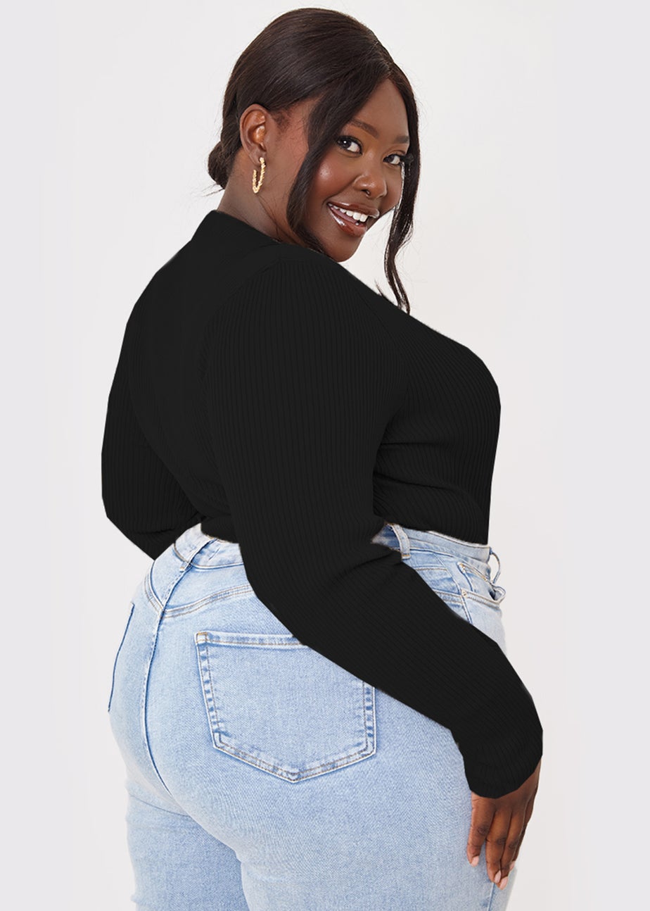 In the Style Jac Jossa Black Ribbed Crew Neck Bodysuit