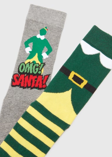 2 Pack Multicoloured Elf Print Jacquard Socks