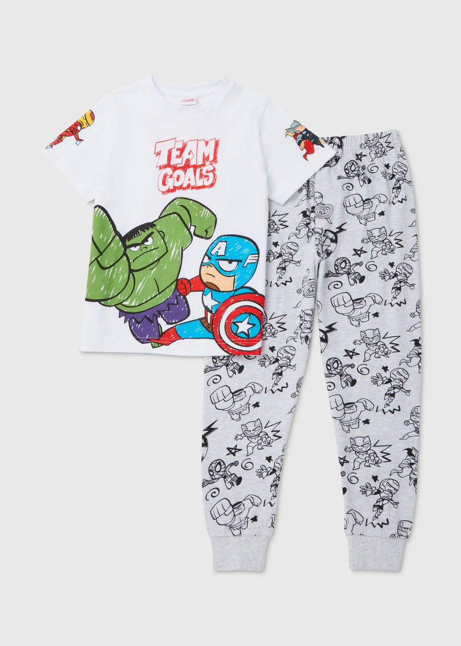 Kids White & Grey Marvel Team Goals Pyjama Set (5-12yrs)