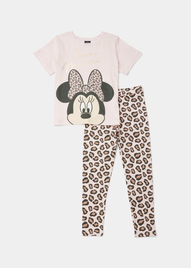 Kids Pink Disney Minnie Mouse Leopard Print Pyjama Set (3-13yrs)