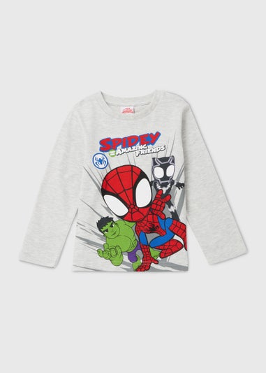 Kids Grey Spider-Man & Friends Print Long Sleeve T-Shirt (18mths-6yrs)