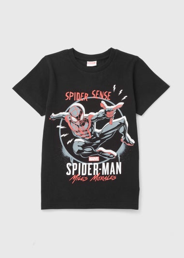 Kids Black Spider-Man Miles Morales Print T-Shirt (4-12yrs)