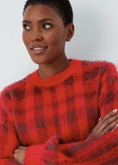 Red Check Brushed Jumper