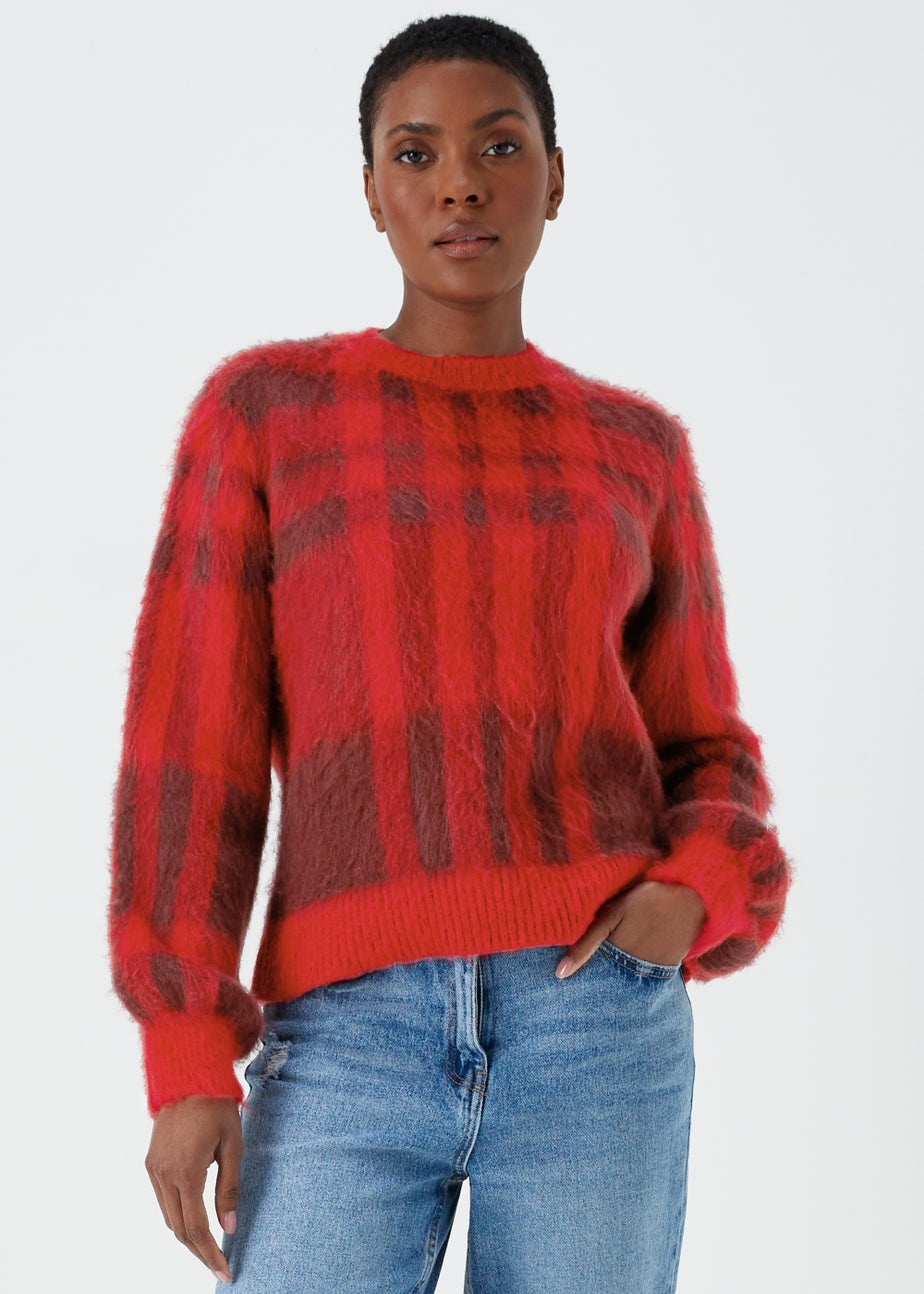 Red Check Brushed Jumper