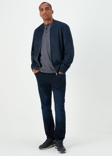 Black Print Grandad Collar Polo Shirt