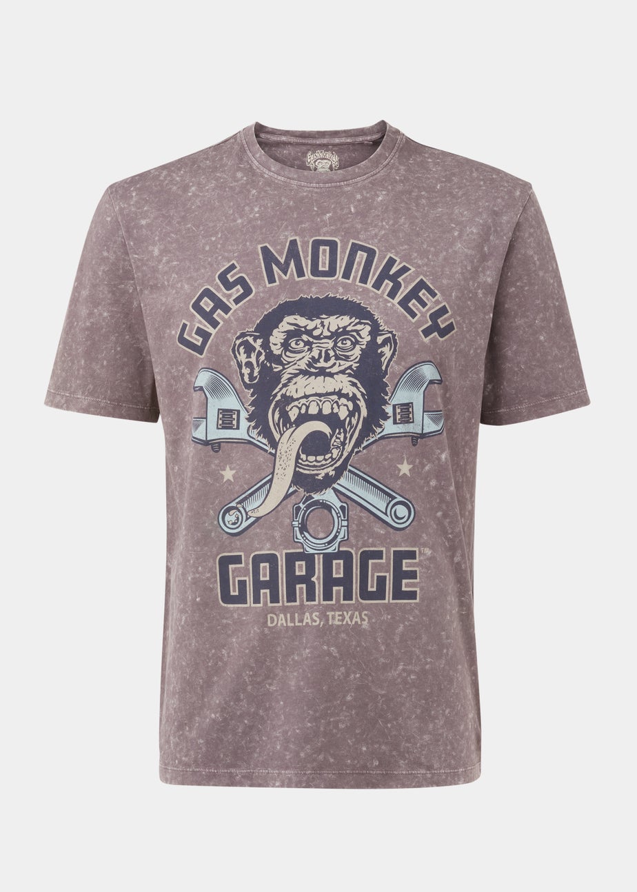 Purple Acid Wash Gas Monkey Print T-Shirt