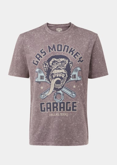 Purple Acid Wash Gas Monkey Print T-Shirt