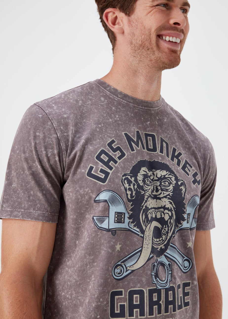 Purple Acid Wash Gas Monkey Print T-Shirt