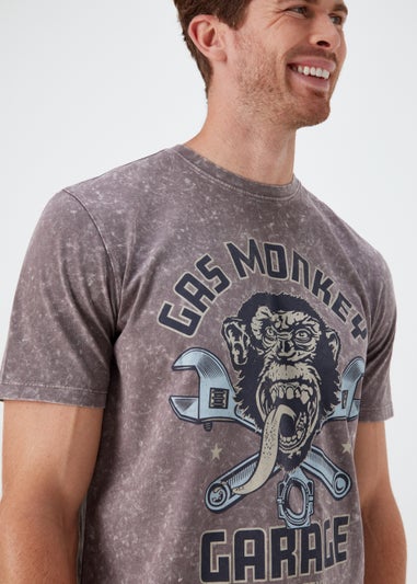 Purple Acid Wash Gas Monkey Print T-Shirt