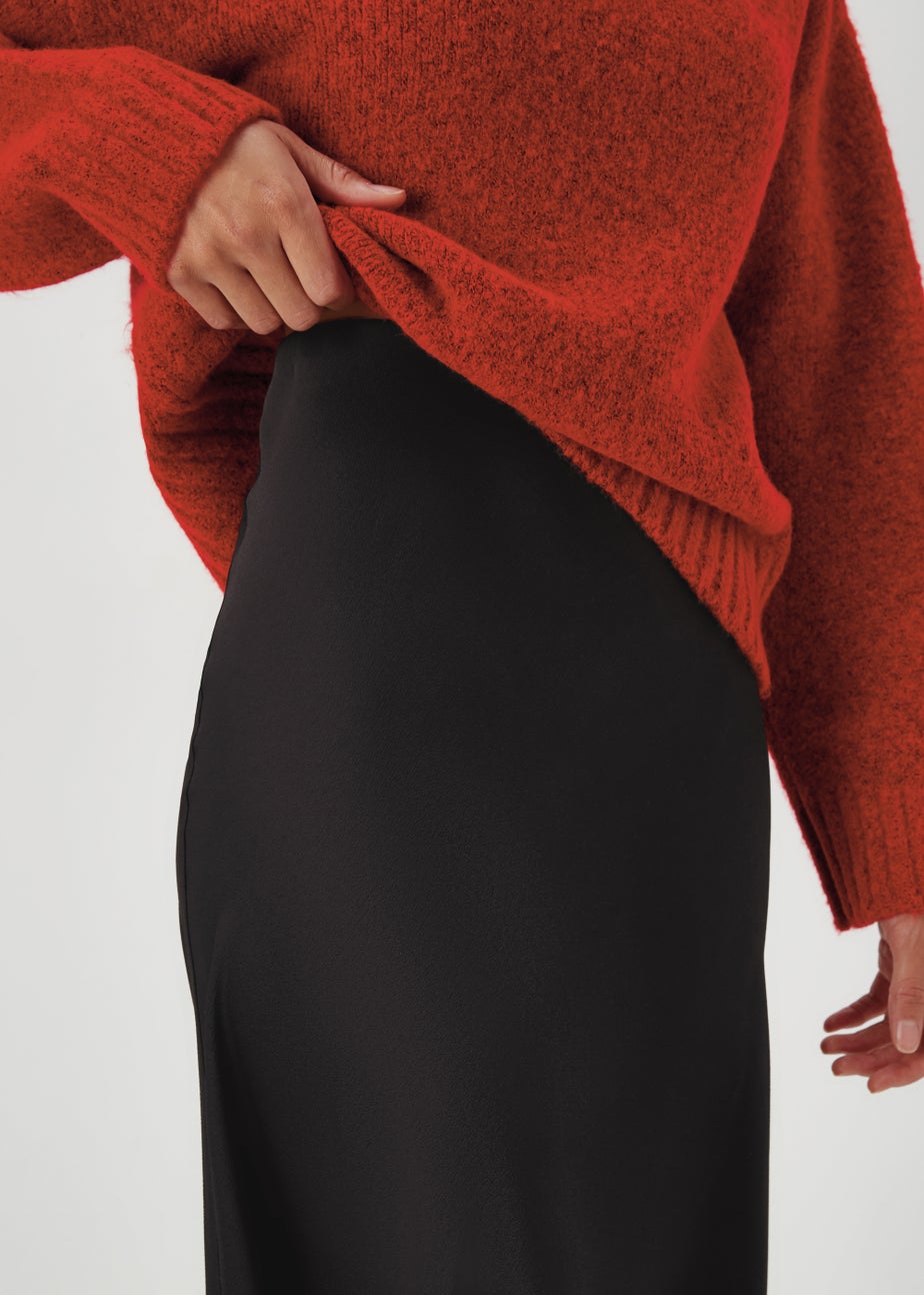 Black Lace Trim Midi Skirt