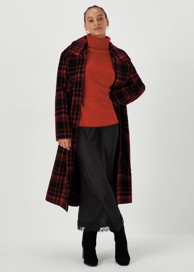 Black Lace Trim Midi Skirt