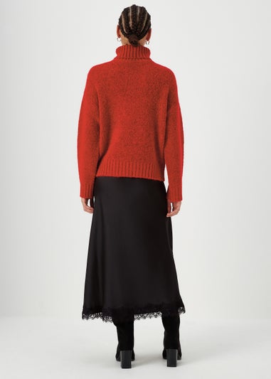 Black Lace Trim Midi Skirt