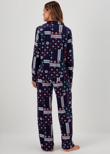 Navy Patchwork Slinky Pyjama Set