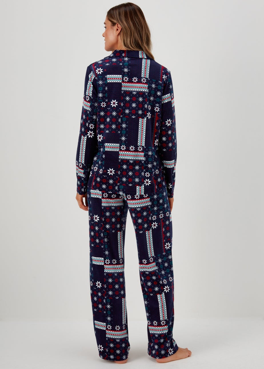 Navy Patchwork Slinky Pyjama Set