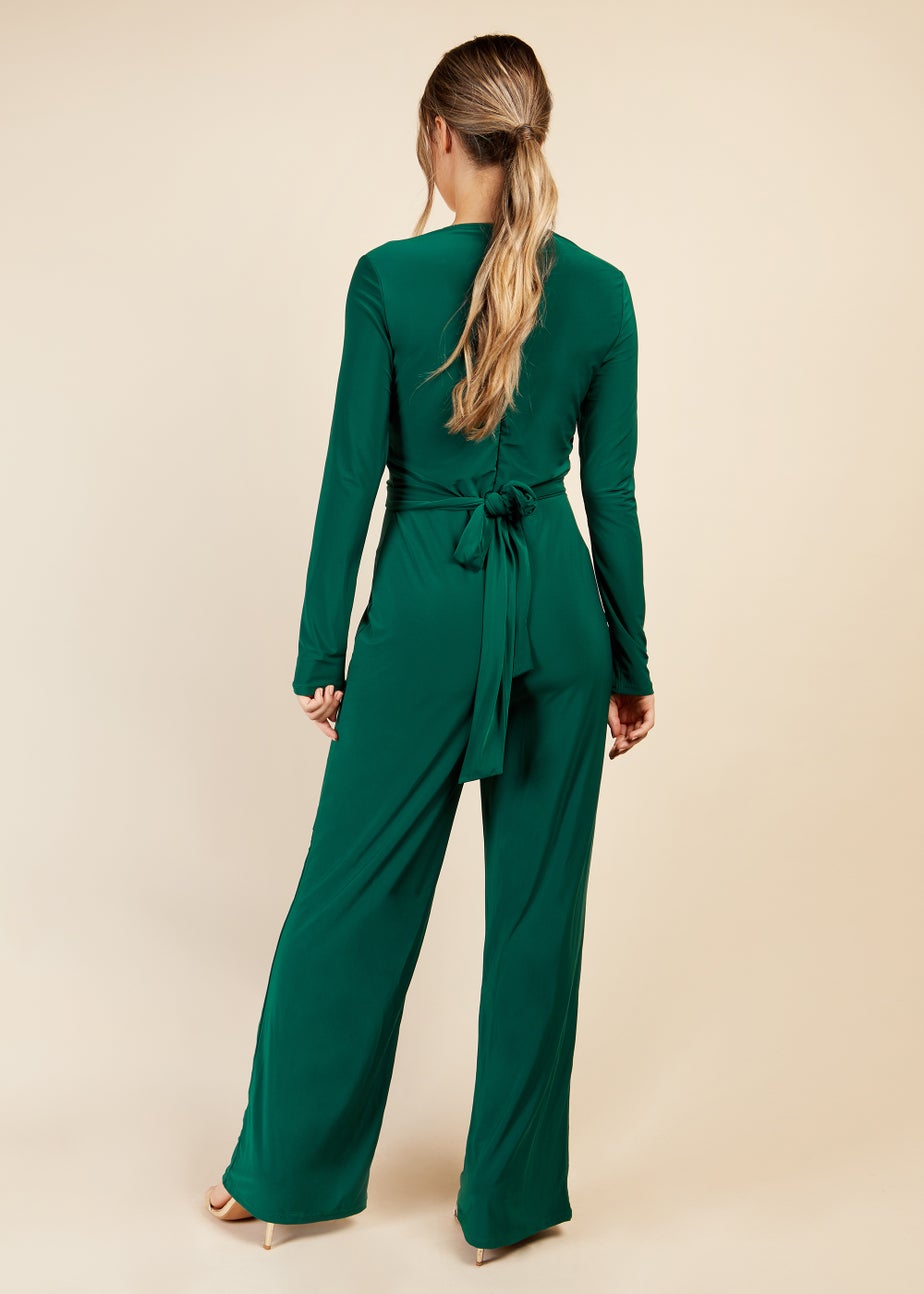 Little Mistress Green V Neck Crossover Jumpsuit Matalan