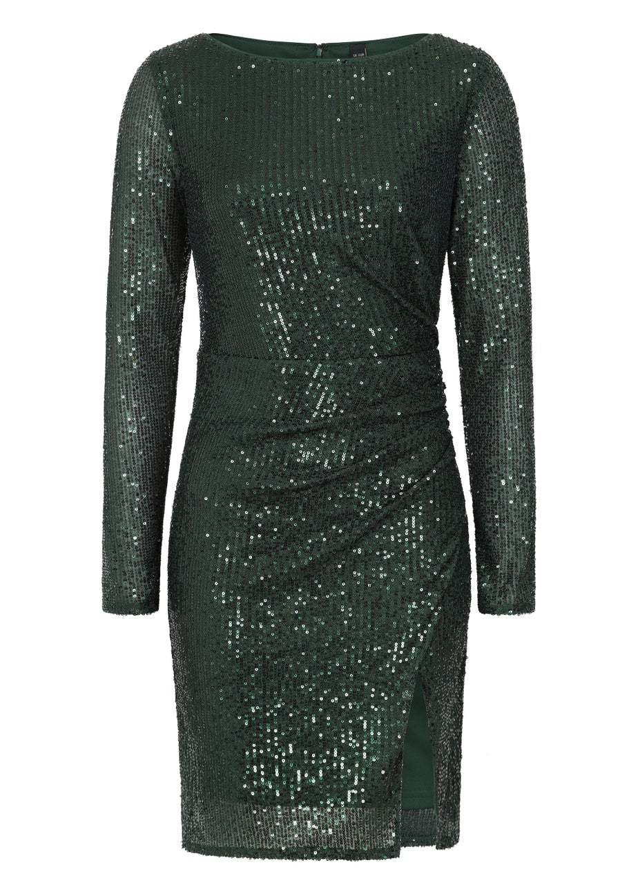 Little Mistress Emerald Green Sequin Wrap Mini Dress