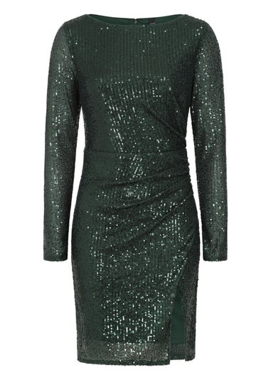 Little Mistress Emerald Green Sequin Wrap Mini Dress