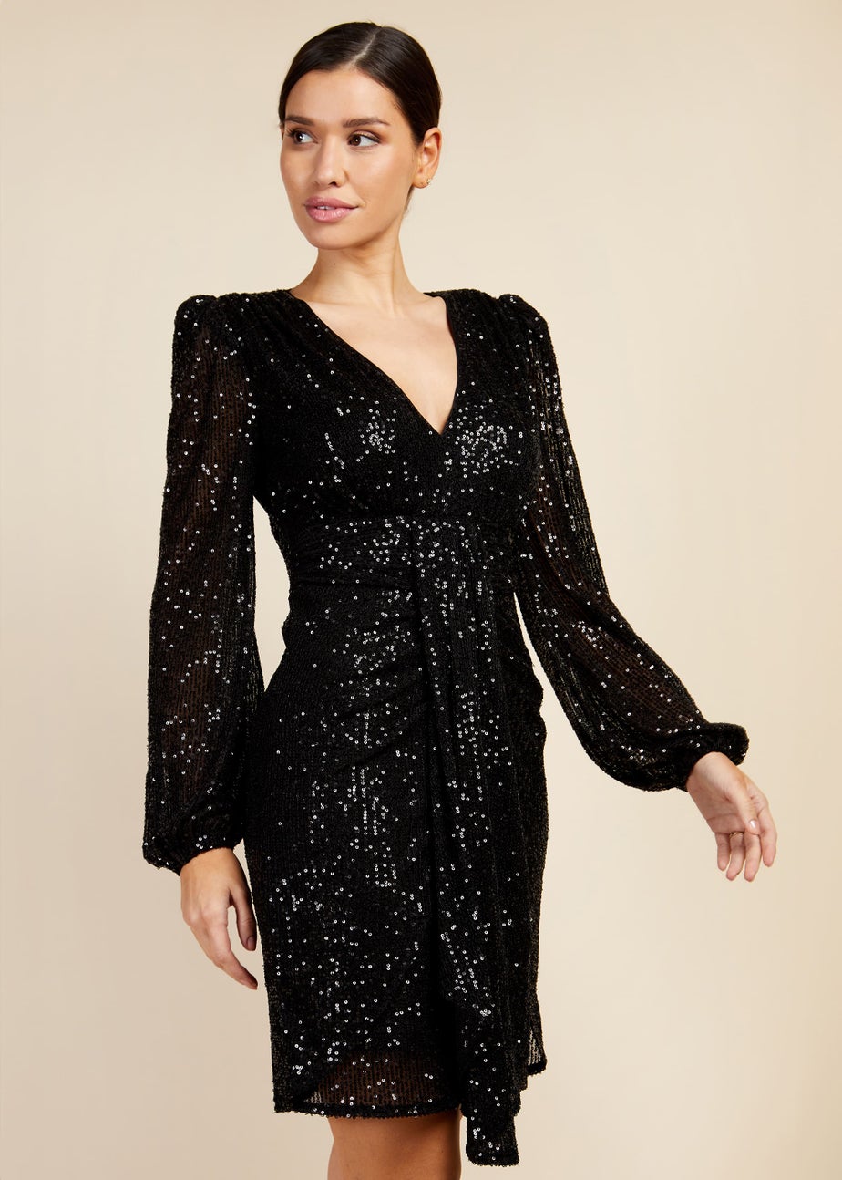 Little Mistress Black V-Neck Sequin Mini Dress