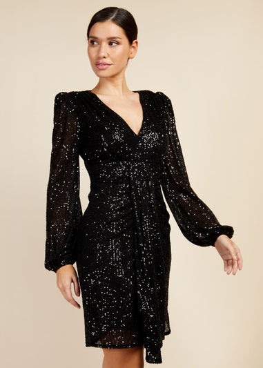 Little Mistress Black V-Neck Sequin Mini Dress
