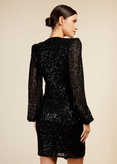 Little Mistress Black V-Neck Sequin Mini Dress
