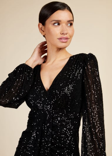 Little Mistress Black V-Neck Sequin Mini Dress