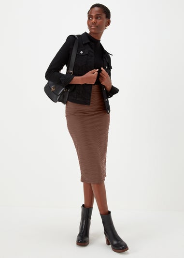 Burgundy Textured Jersey Midi Skirt