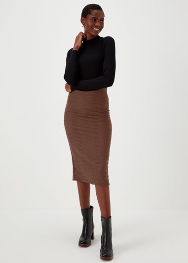 Burgundy Textured Jersey Midi Skirt
