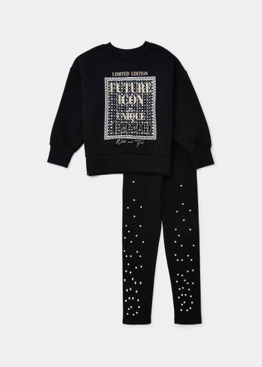 Girls Black Future Icon Sweatshirt & Leggings Set (4-13yrs)