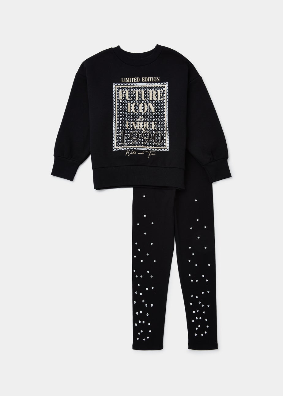 Girls Black Future Icon Sweatshirt & Leggings Set (4-13yrs)