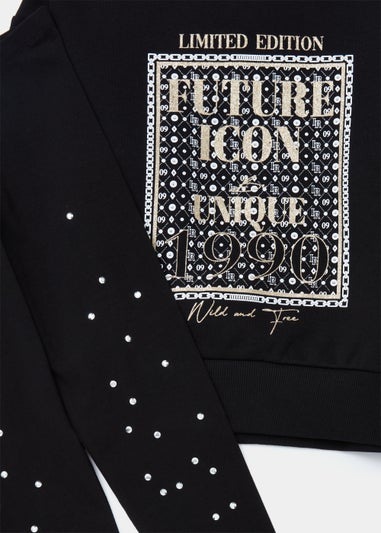 Girls Black Future Icon Sweatshirt & Leggings Set (4-13yrs)