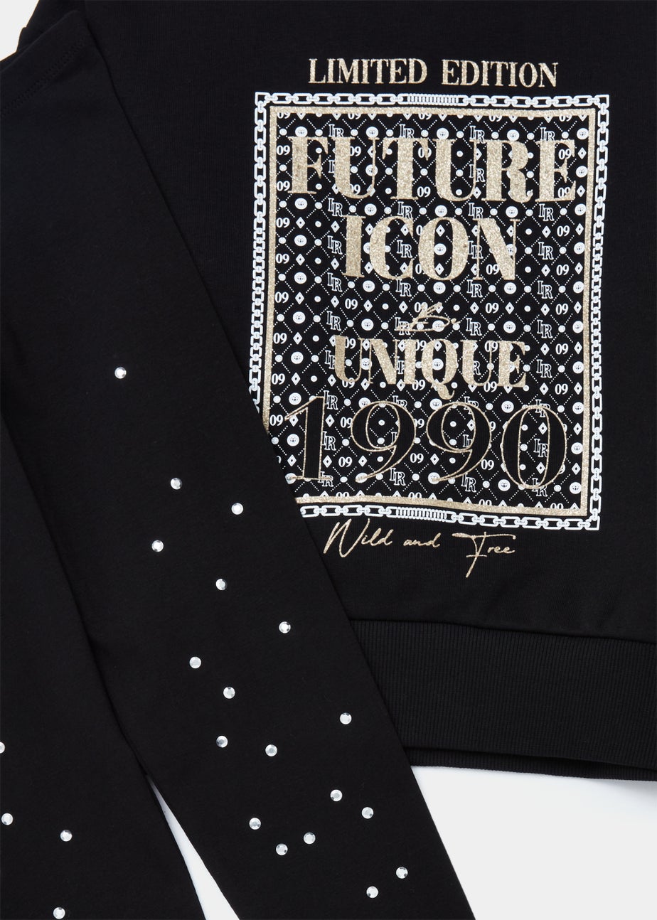 Girls Black Future Icon Sweatshirt & Leggings Set (4-13yrs)