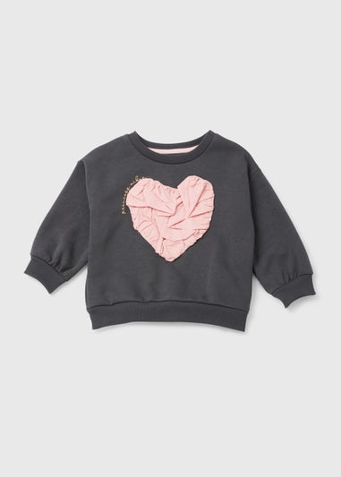 Girls Charcoal & Pink Heart Sweatshirt (9mths-6yrs)