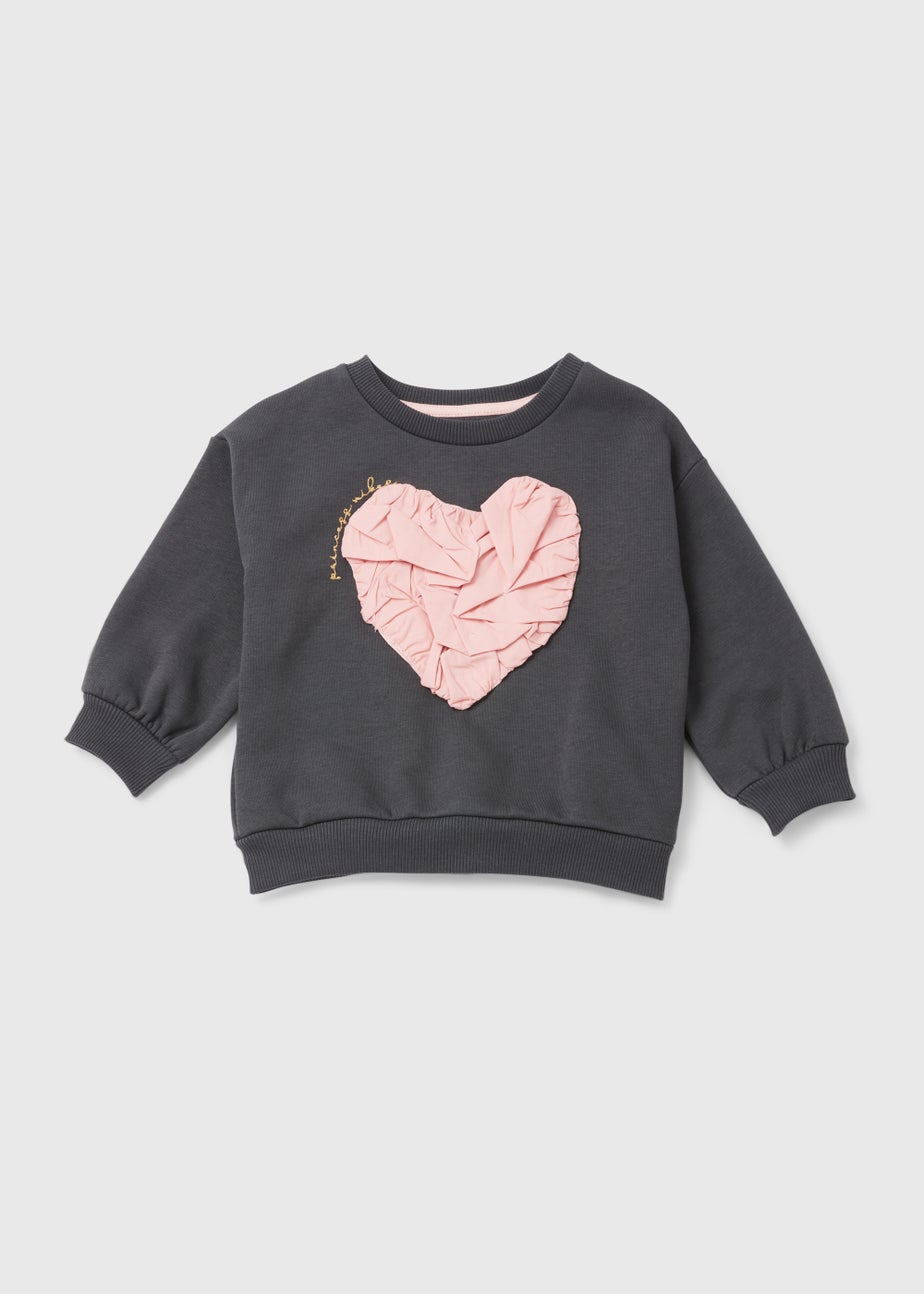 Girls Charcoal & Pink Heart Sweatshirt (9mths-6yrs)