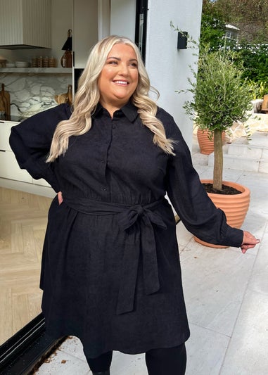 In the Style Jess Millichamp Curve Black Cord Shift Dress