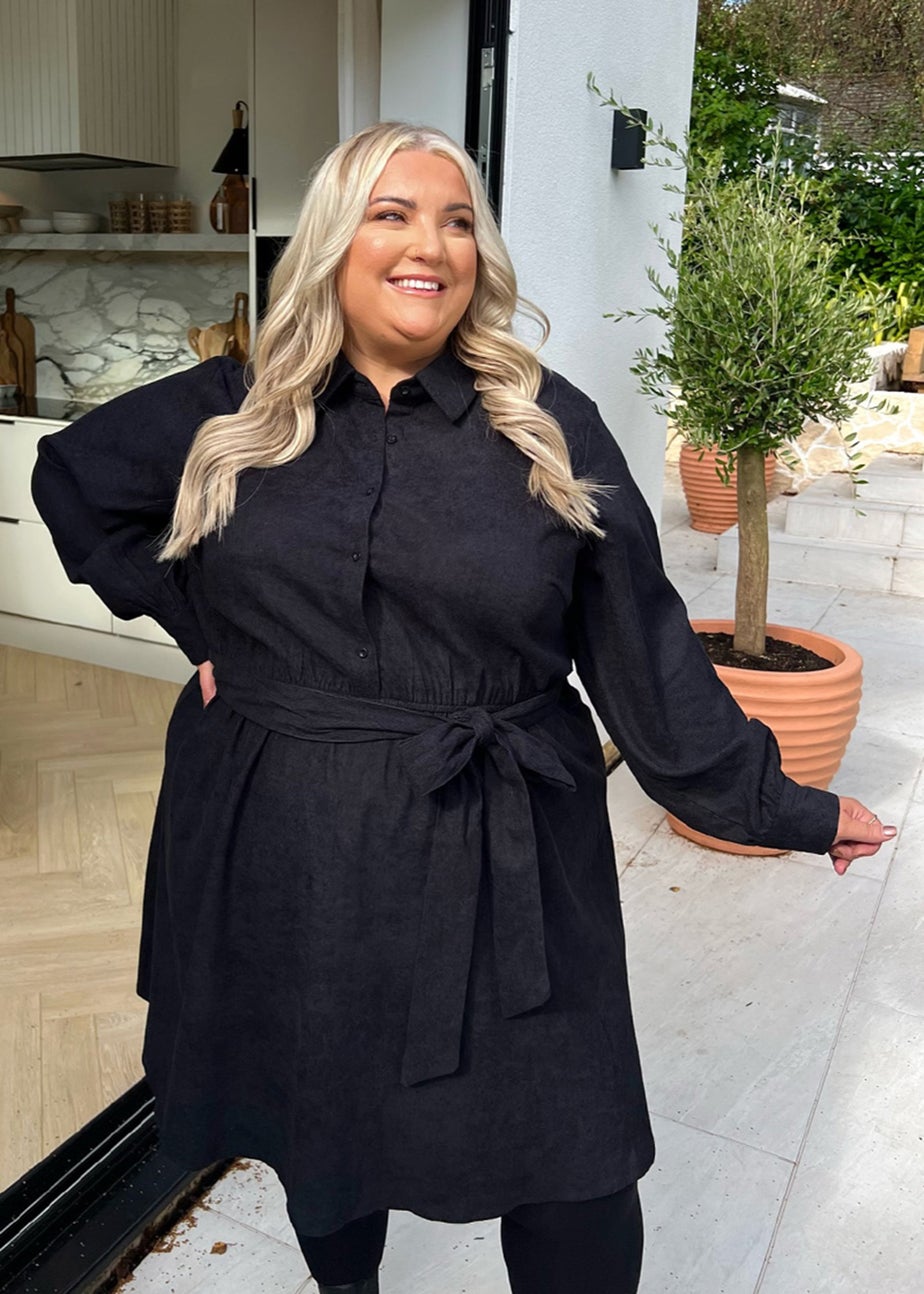 In the Style Jess Millichamp Curve Black Cord Shift Dress