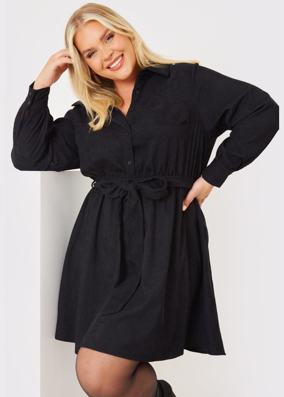 In the Style Jess Millichamp Curve Black Cord Shift Dress