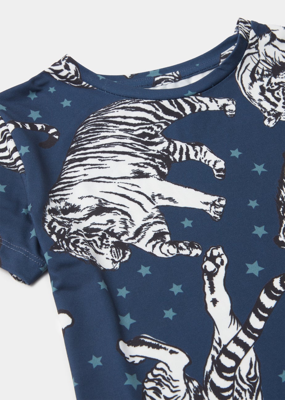 Girls Mini Me Navy Tiger Oversized Pyjama Set (4-13yrs)