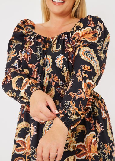 In the Style Jess Millichamp Curve Multicoloured Paisley Shirred Dress