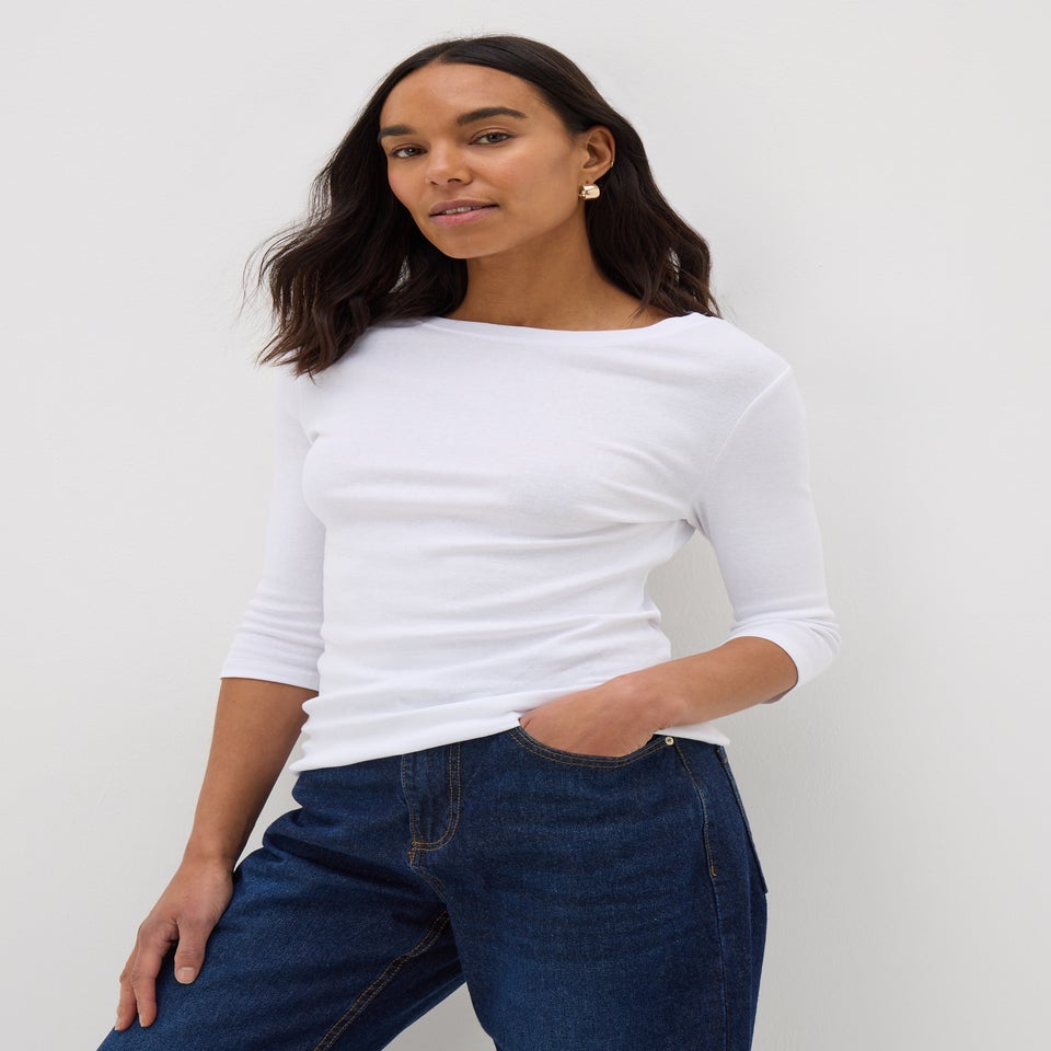 White 3/4 Sleeve Perfect T-Shirt