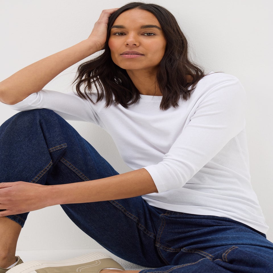 White 3/4 Sleeve Perfect T-Shirt