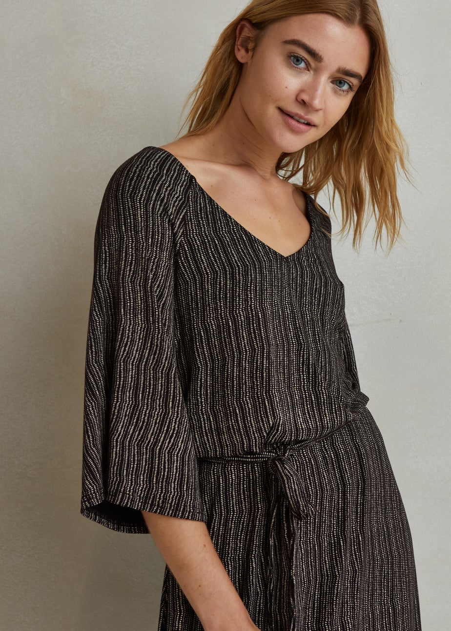 Monochrome Black V-Neck Raglan Sleeve Midi Dress