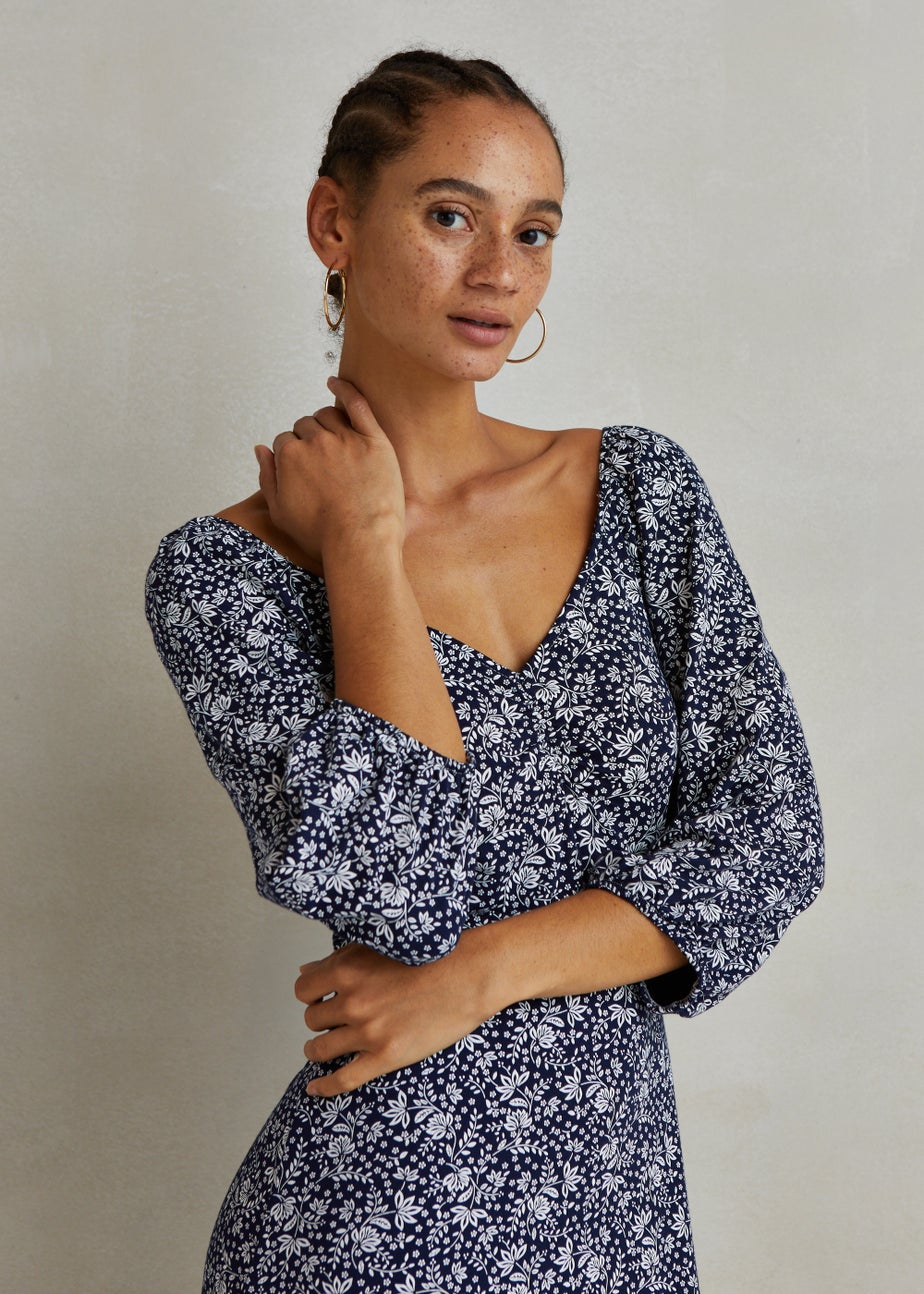 Navy Folk Sweetheart Mini Dress