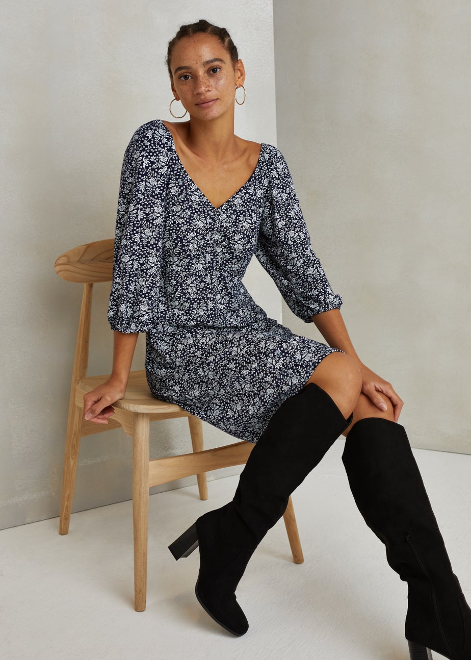 Navy Folk Sweetheart Mini Dress