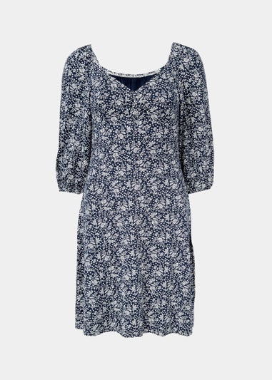 Navy Folk Sweetheart Mini Dress