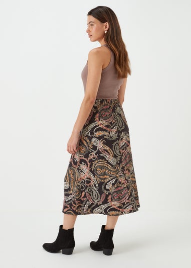 Black Multicoloured Paisley Print Flared Midi Skirt
