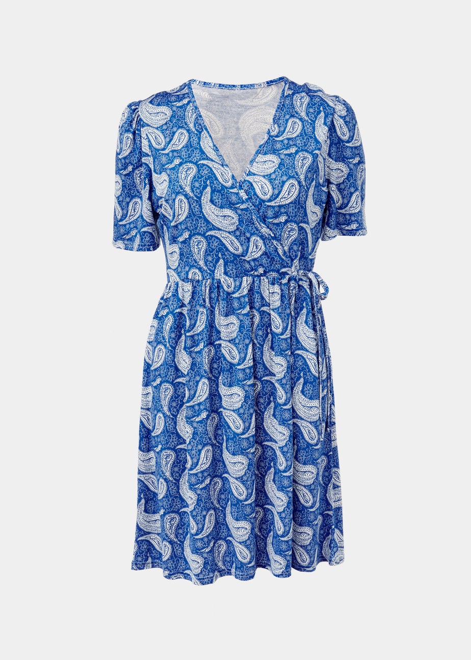 Blue Paisley Wrap Mini Dress