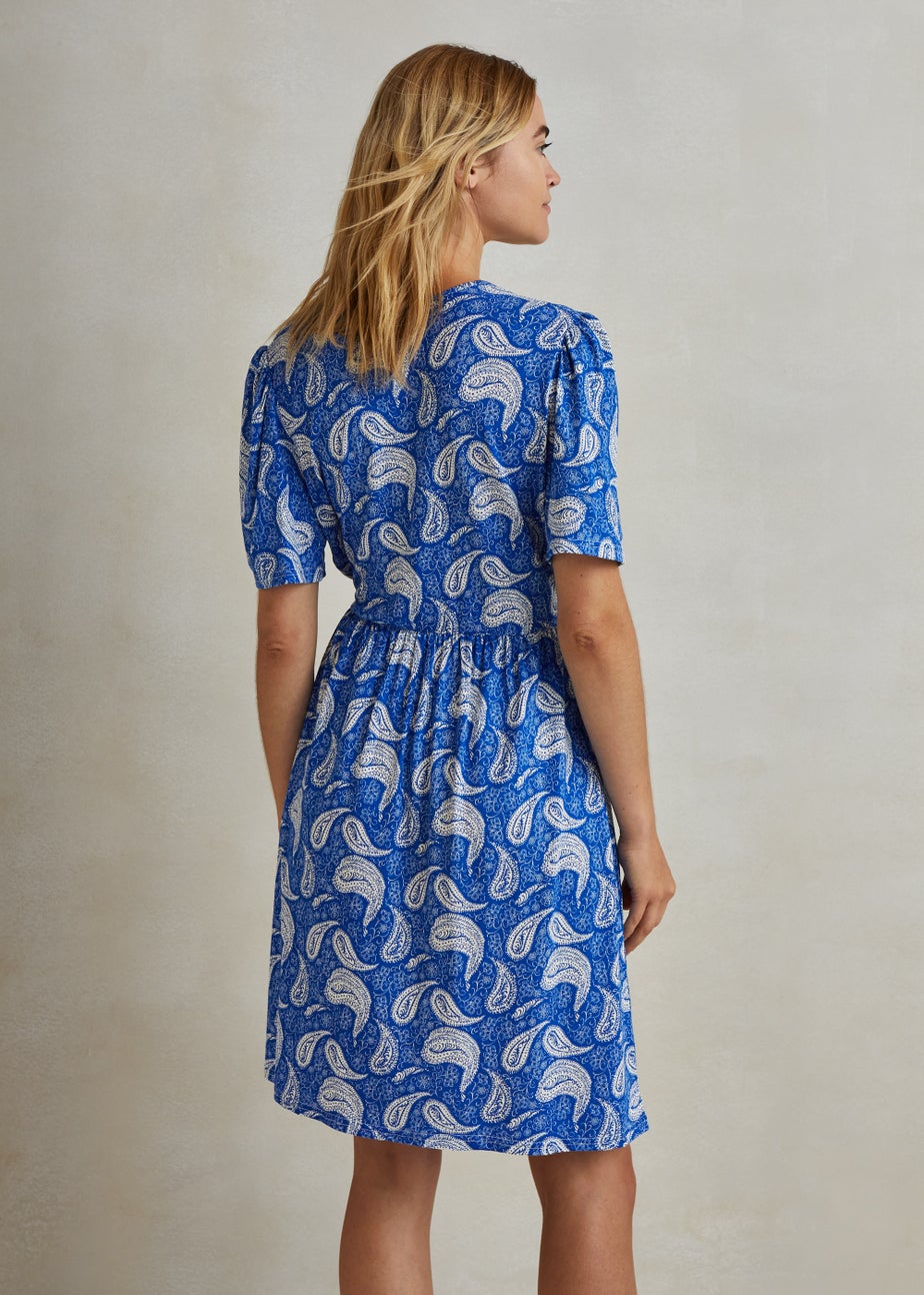 Blue Paisley Wrap Mini Dress
