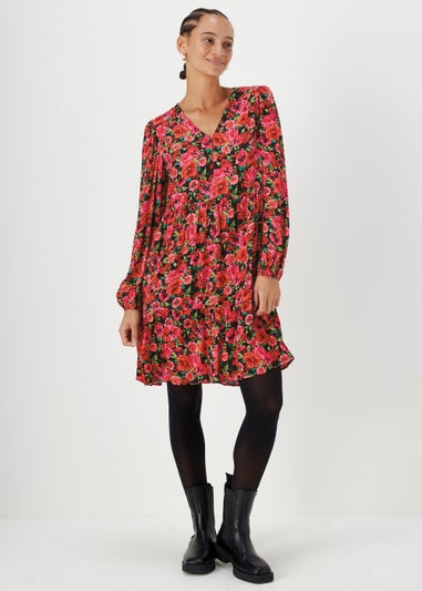 Red Floral Print Viscose Mini Dress